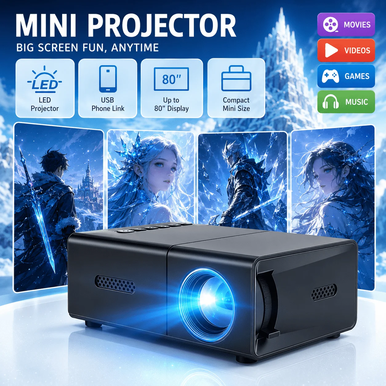 Video Home Cinema - Mini projecteur portable, compatible avec le