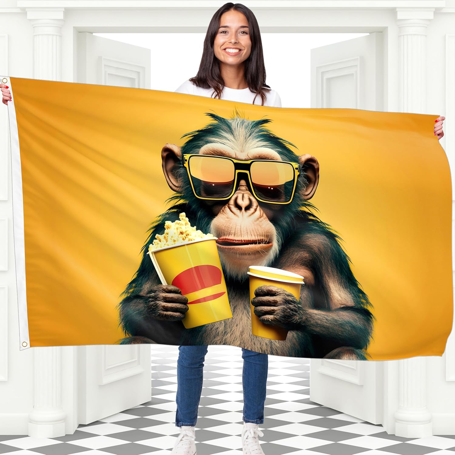 Home Cinema Night - Bannière murale Popcorn Monkey Movie Night,